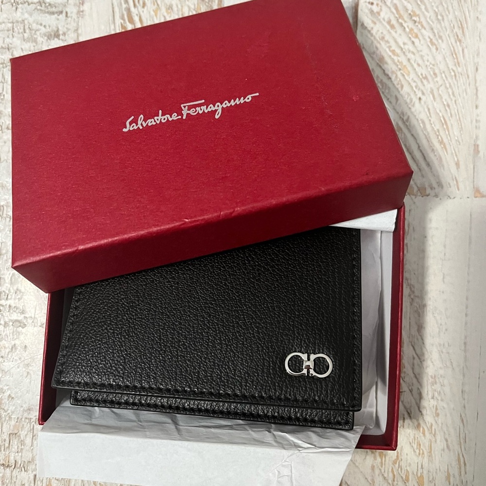 Salvatore Ferragamo Black Leather Card Holder